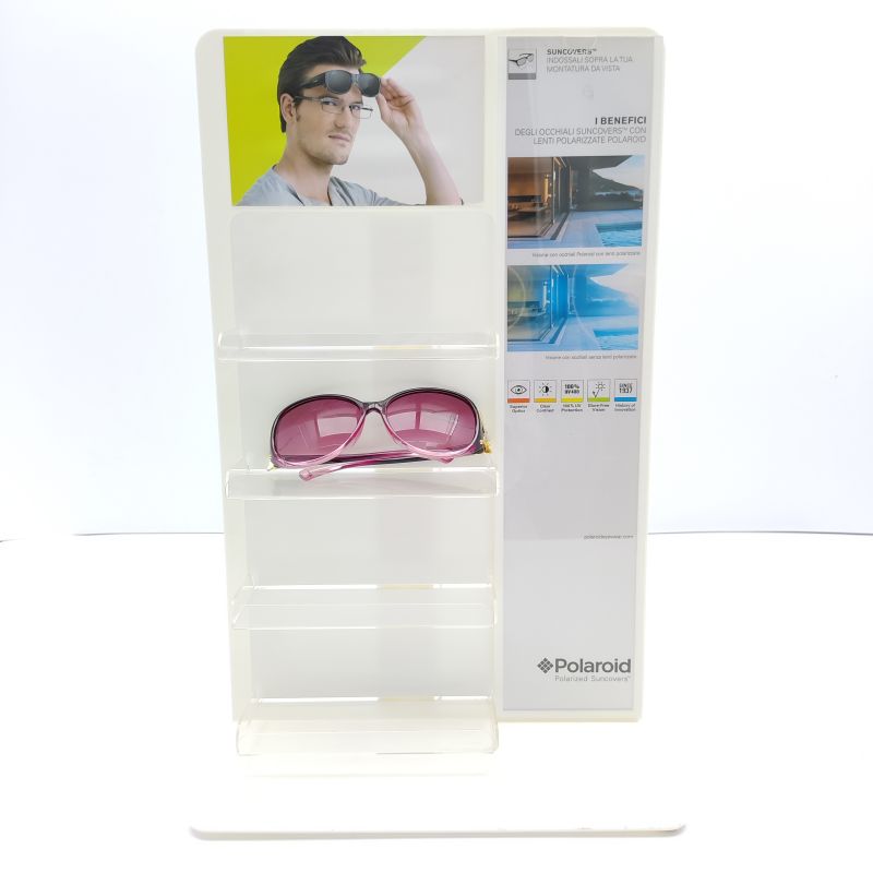 White acrylic glasses display stand four layers of transparent Optical frame frame on the right side of the backplane can be placed advertising pictures