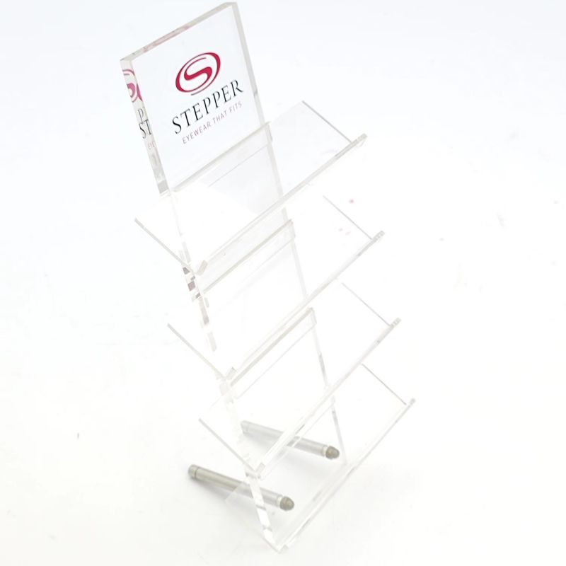 Transparent acrylic four-layer eyewear display stand Zinc alloy support foot top screen printing custom logo Hotel glasses display stand Simple sunglasses display stand