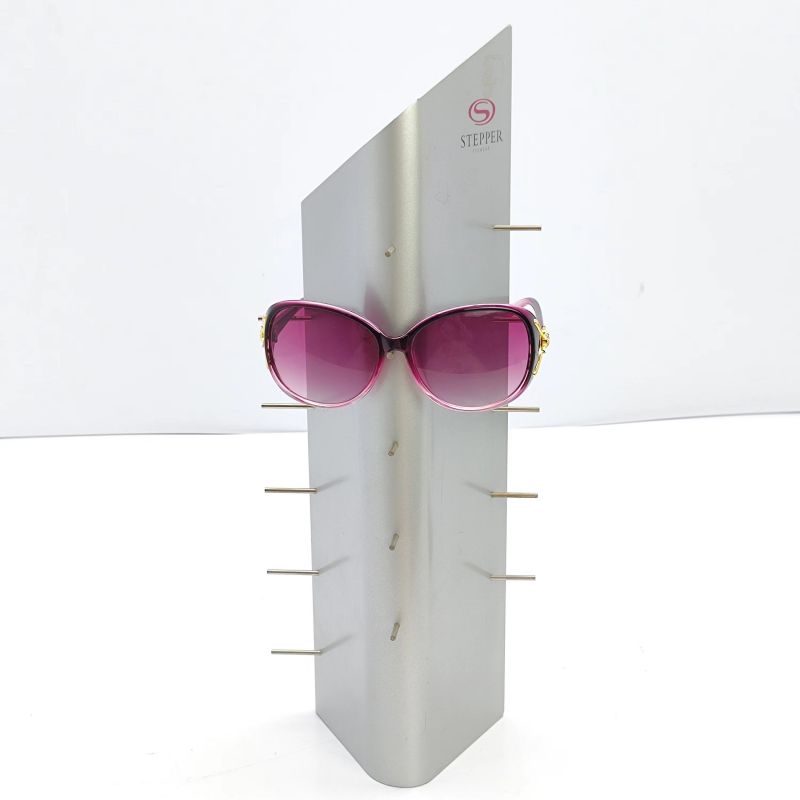 Triangle unique design five-layer glasses display stand MDF surface spray silver paint interior spare silver metal rod eyewear stand