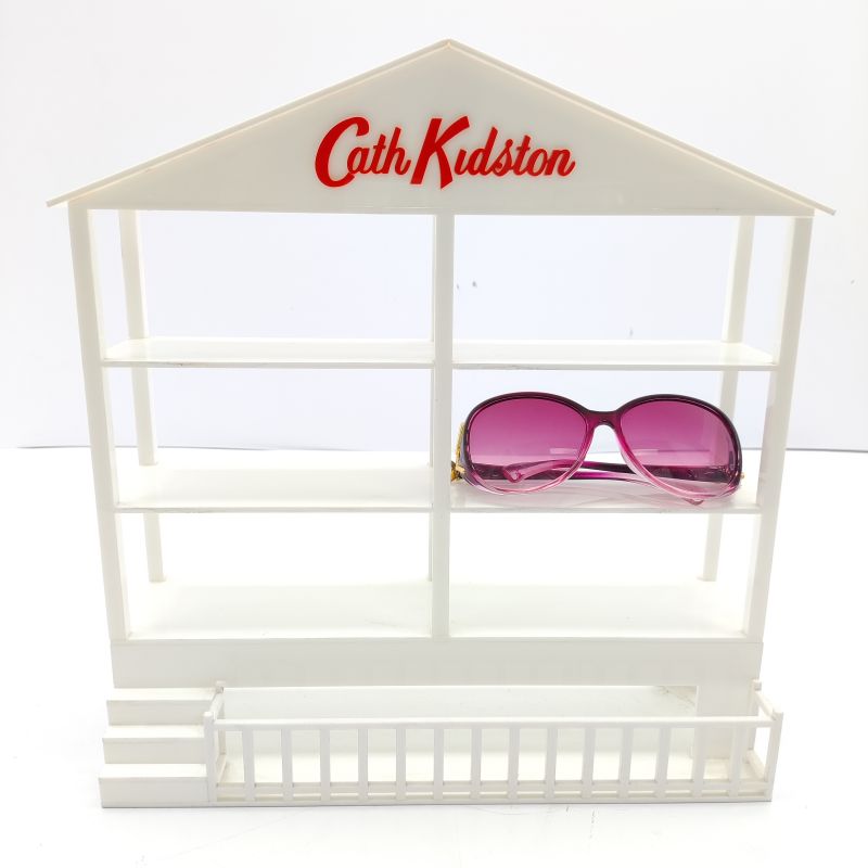 Factory custom design eyewear display stand House shape glasses Three layer Optical display stand top paste acrylic logo White acrylic cut splicing molding