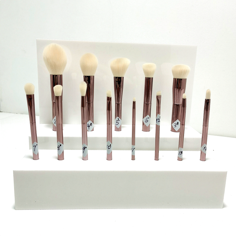 China factory custom makeup brush holder White acrylic slot cosmetics display stand back transparent acrylic put advertising picture