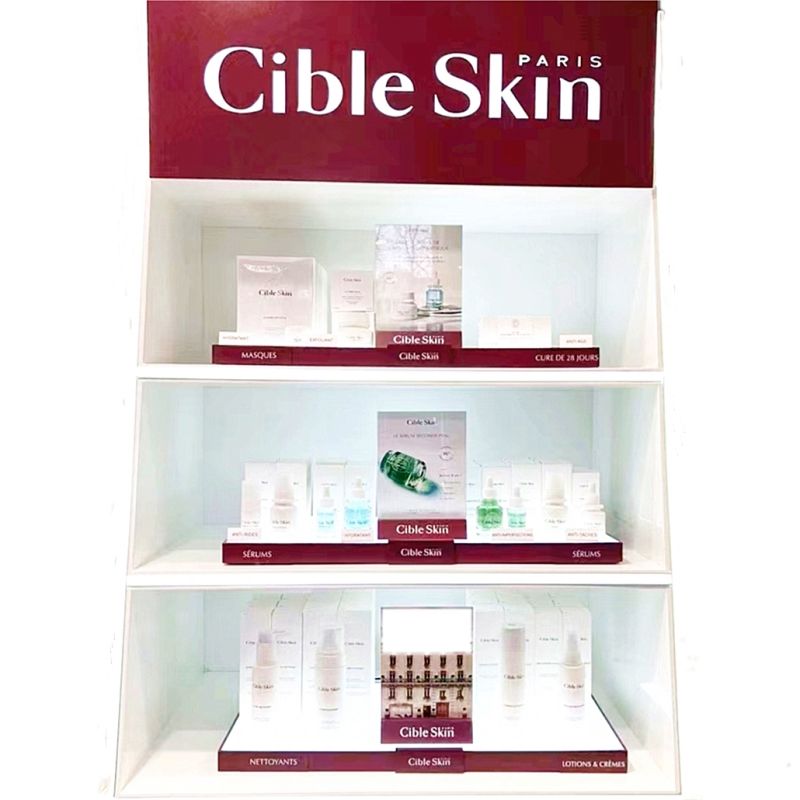 China factory custom luminous skin care display base Pharmacy store three-layer display beauty counter top display front adsorption logo block