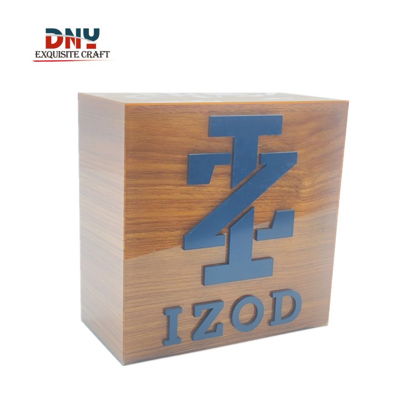 Factory custom wood grain paper logo block Creative new clothing store logo display transparent acrylic surface wooden 3D logo